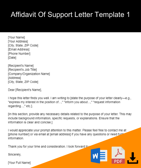 affidavit of support letter template