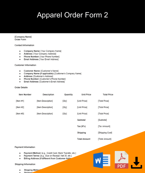 apparel order forms