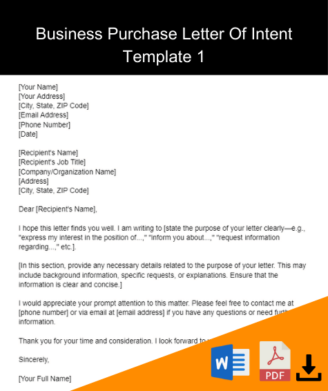 business purchase letter of intent template