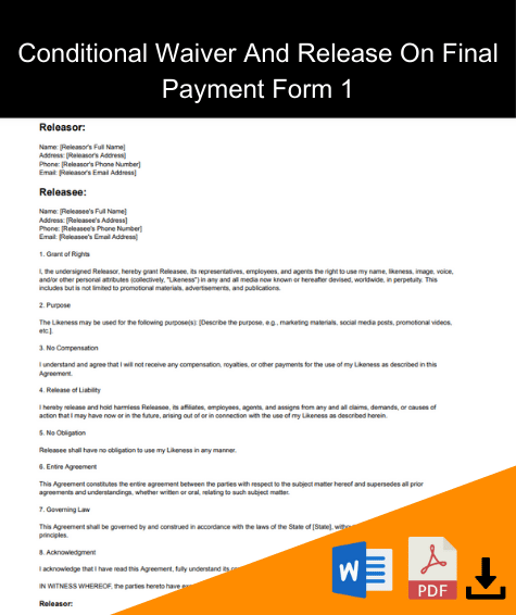 conditional waiver and release on final payment form