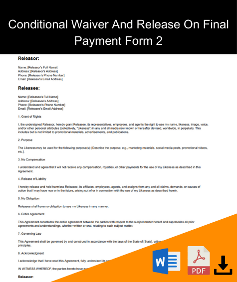 conditional waiver and release on final payment form