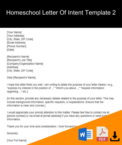 homeschool letter of intent template