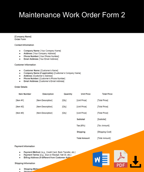 maintenance work order forms