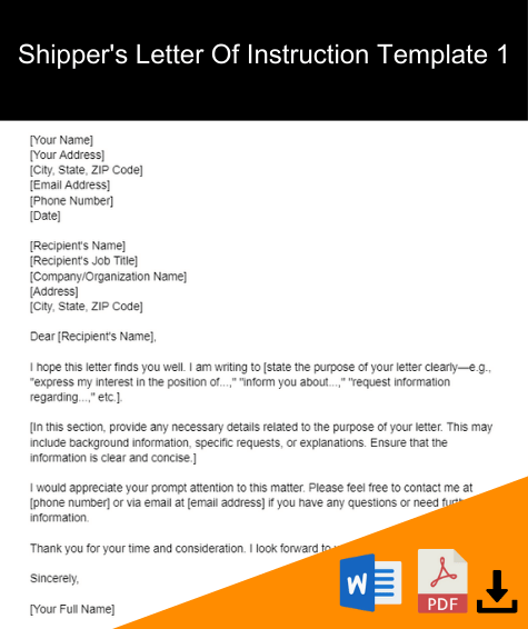 shipper's letter of instruction template